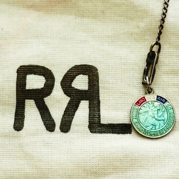 RRL Sterling Silver Saint Christopher Medal Vintage Enamel WW2 J Hook Chain - Picture 1 of 9